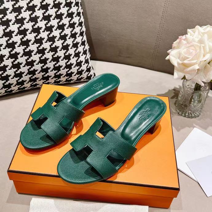 HERMES 0ASIS SANDAL EPSOM CALFSKIN DARK GREEN