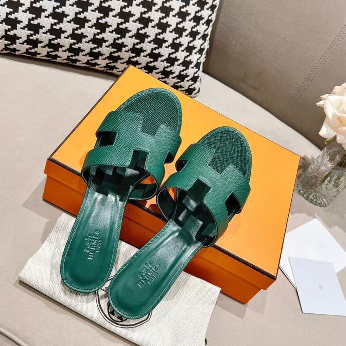HERMES 0ASIS SANDAL EPSOM CALFSKIN DARK GREEN