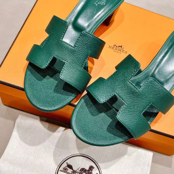 HERMES 0ASIS SANDAL EPSOM CALFSKIN DARK GREEN