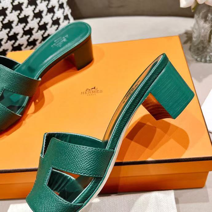 HERMES 0ASIS SANDAL EPSOM CALFSKIN DARK GREEN