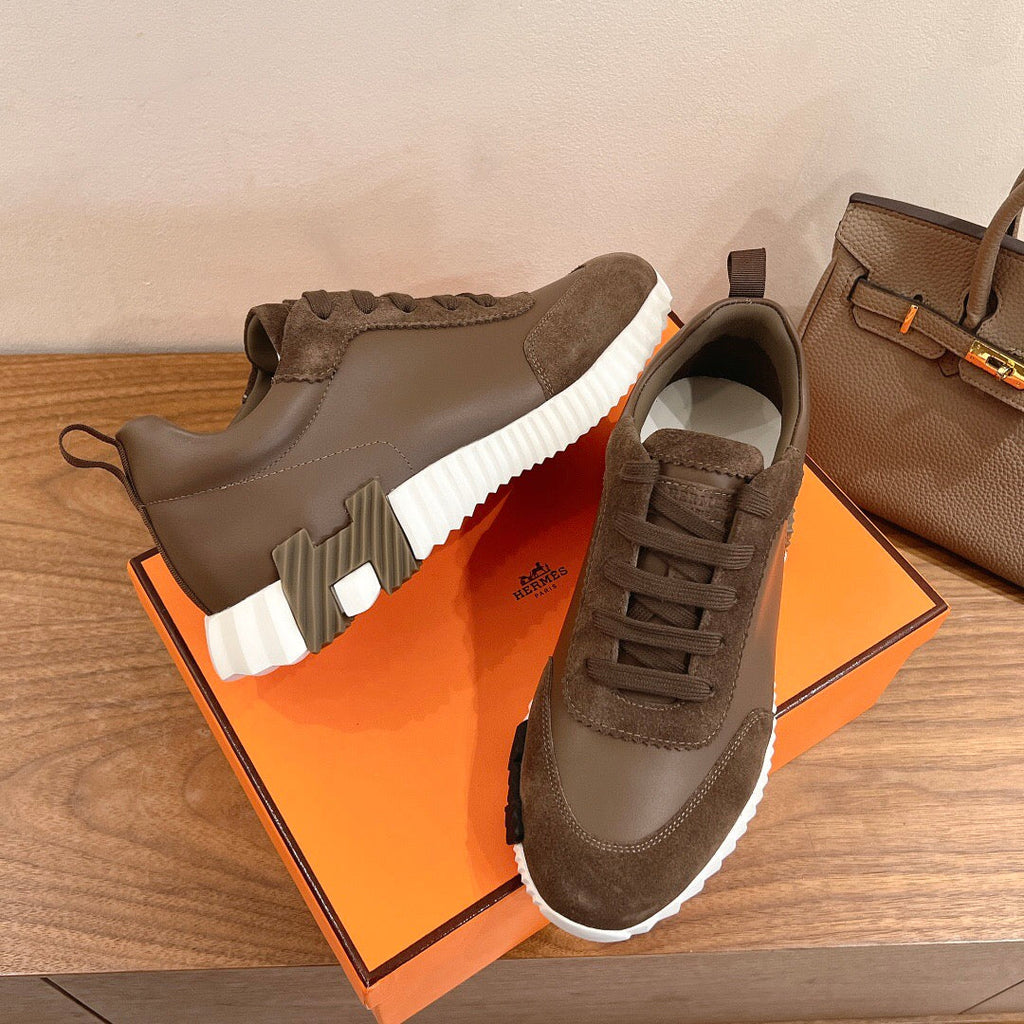 HERMES BOUNCING SNEAKER IN BROWN CALFSKIN MIX SUEDE