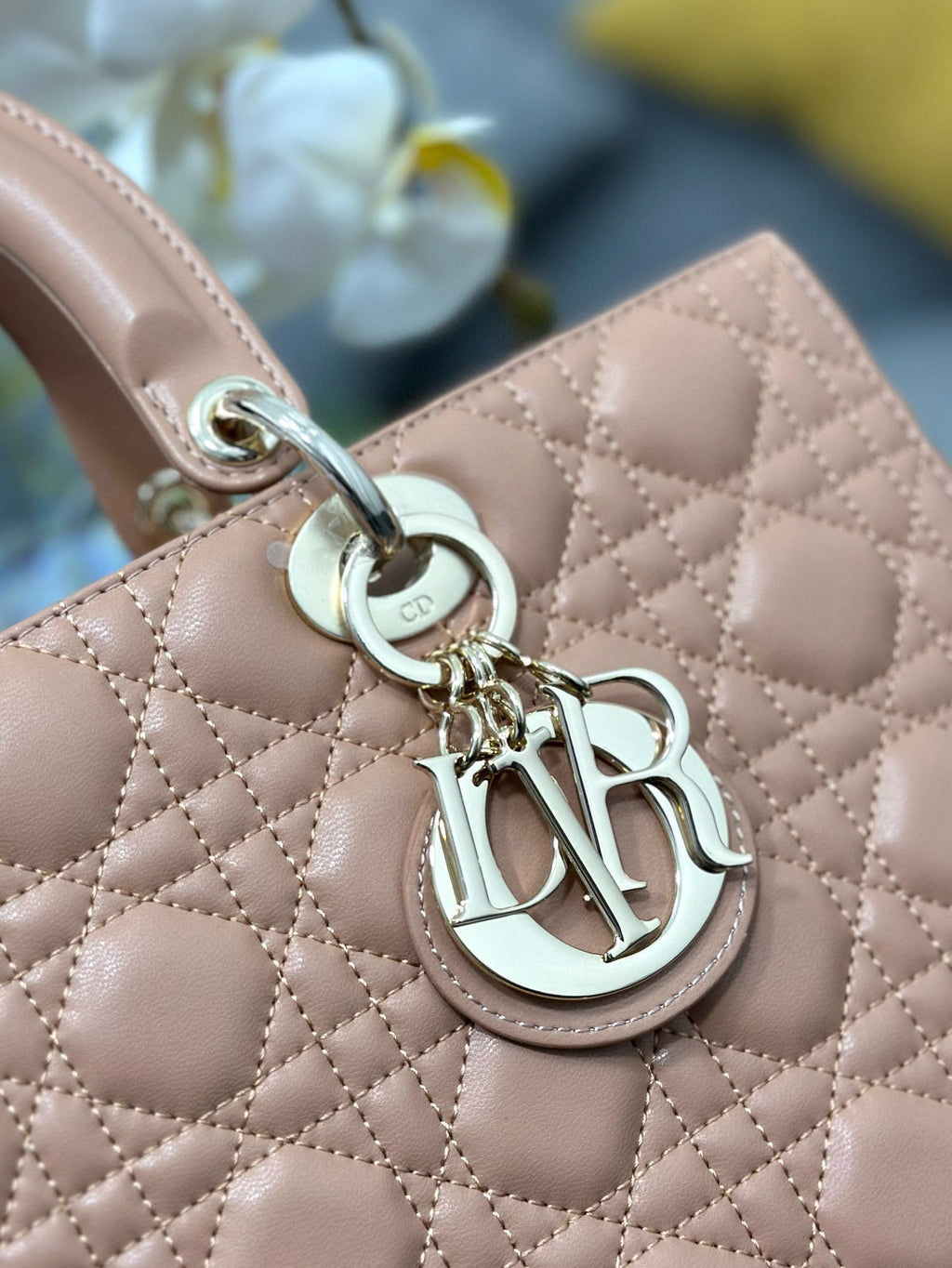 DIOR LARGE 32 LADY BAG IN PEACE LAMBSKIN WITH GOLD HARDWARE