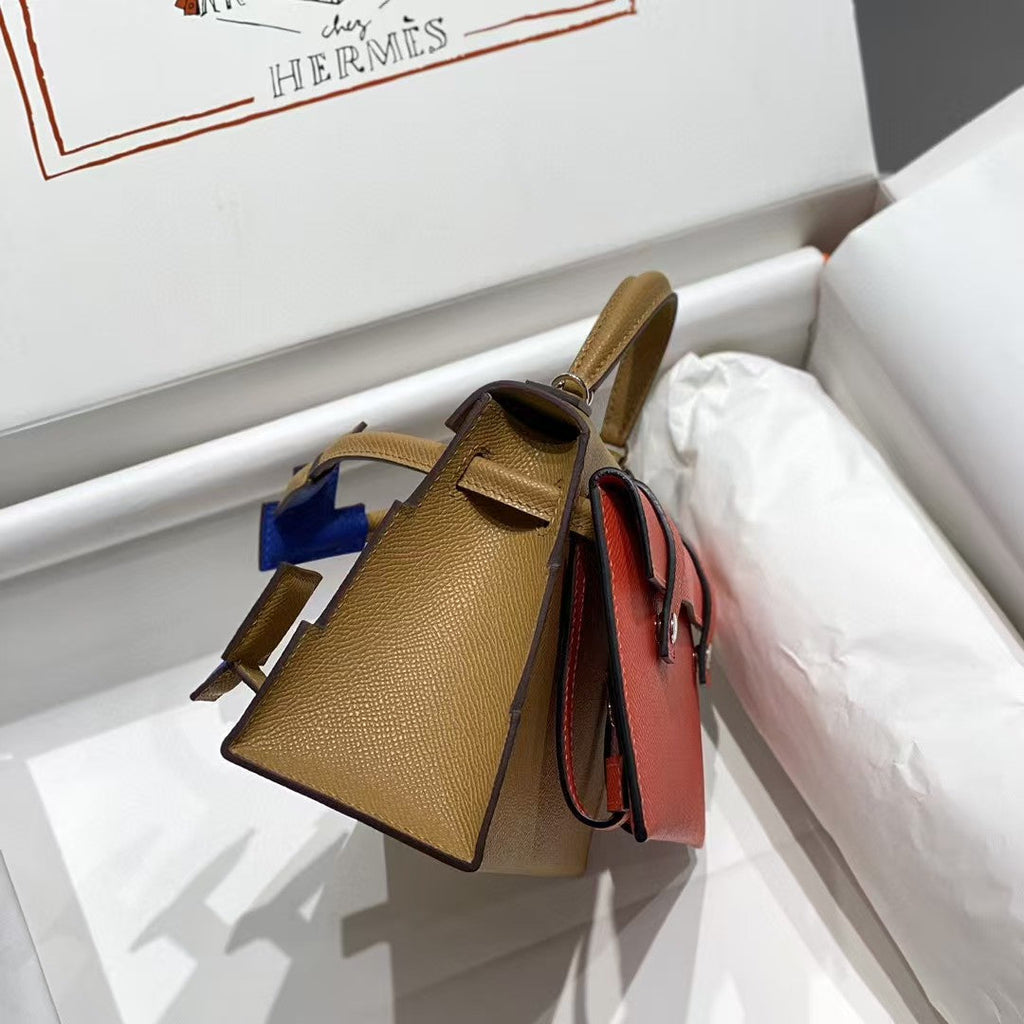 HERMES KELLY DOLL PICTO MINI 18 BROWN MIX BLUE CALFSKIN