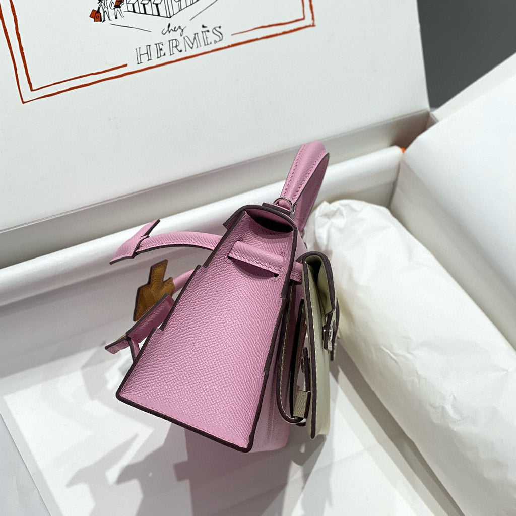 HERMES KELLY DOLL PICTO MINI 18 PINK MIX BROWN CALFSKIN