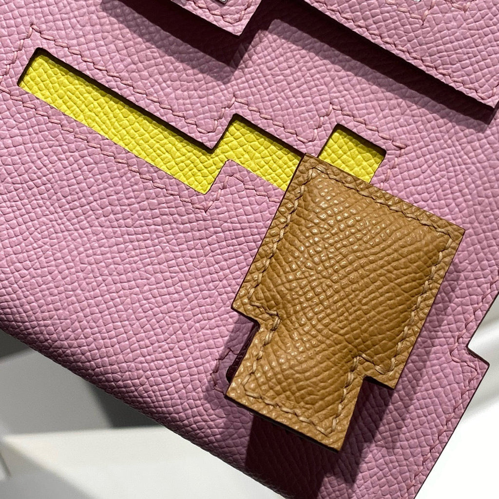 HERMES KELLY DOLL PICTO MINI 18 PINK MIX BROWN CALFSKIN