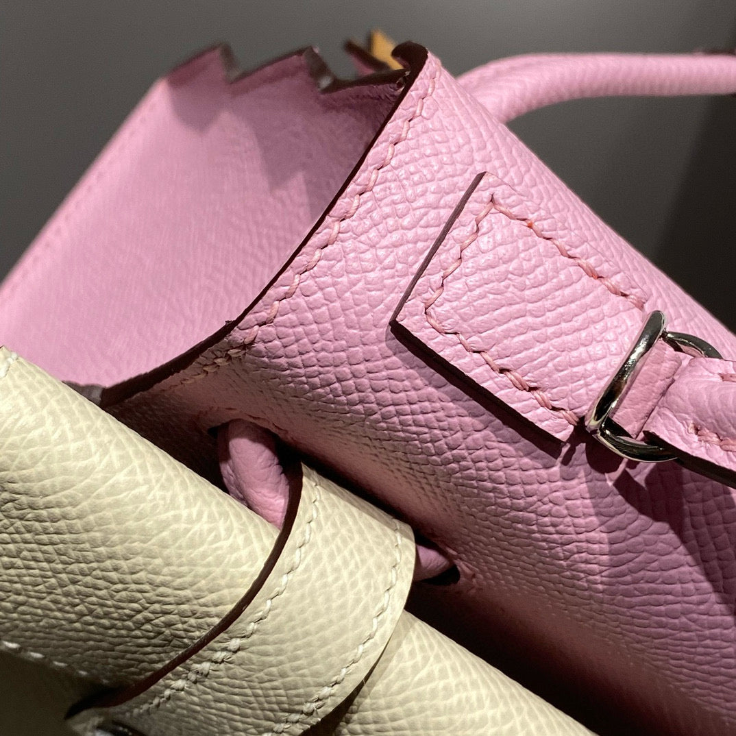 HERMES KELLY DOLL PICTO MINI 18 PINK MIX BROWN CALFSKIN