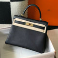 HERMES KELLY BAG 28 IN BLACK TOGO LEATHER GOLD HARDWARE