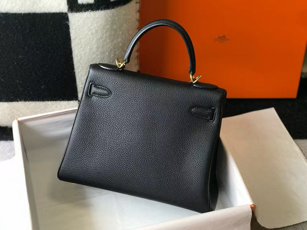 HERMES KELLY BAG 28 IN BLACK TOGO LEATHER GOLD HARDWARE
