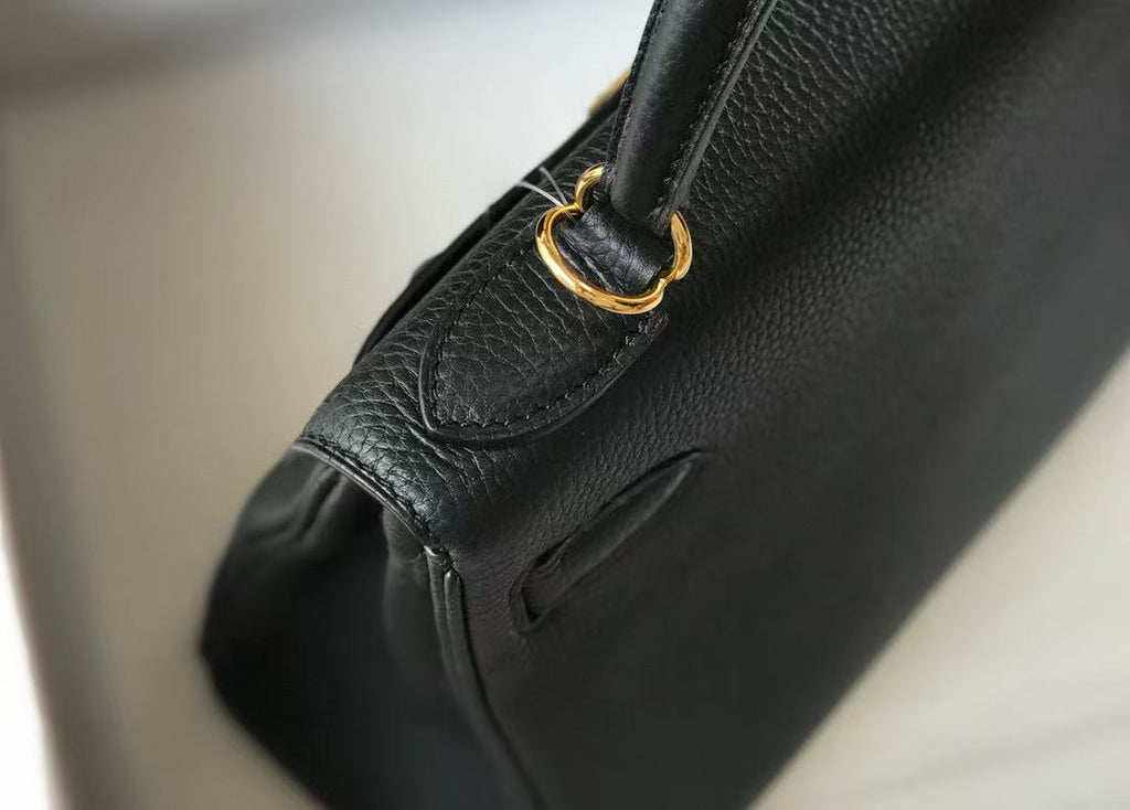 HERMES KELLY BAG 28 IN BLACK TOGO LEATHER GOLD HARDWARE