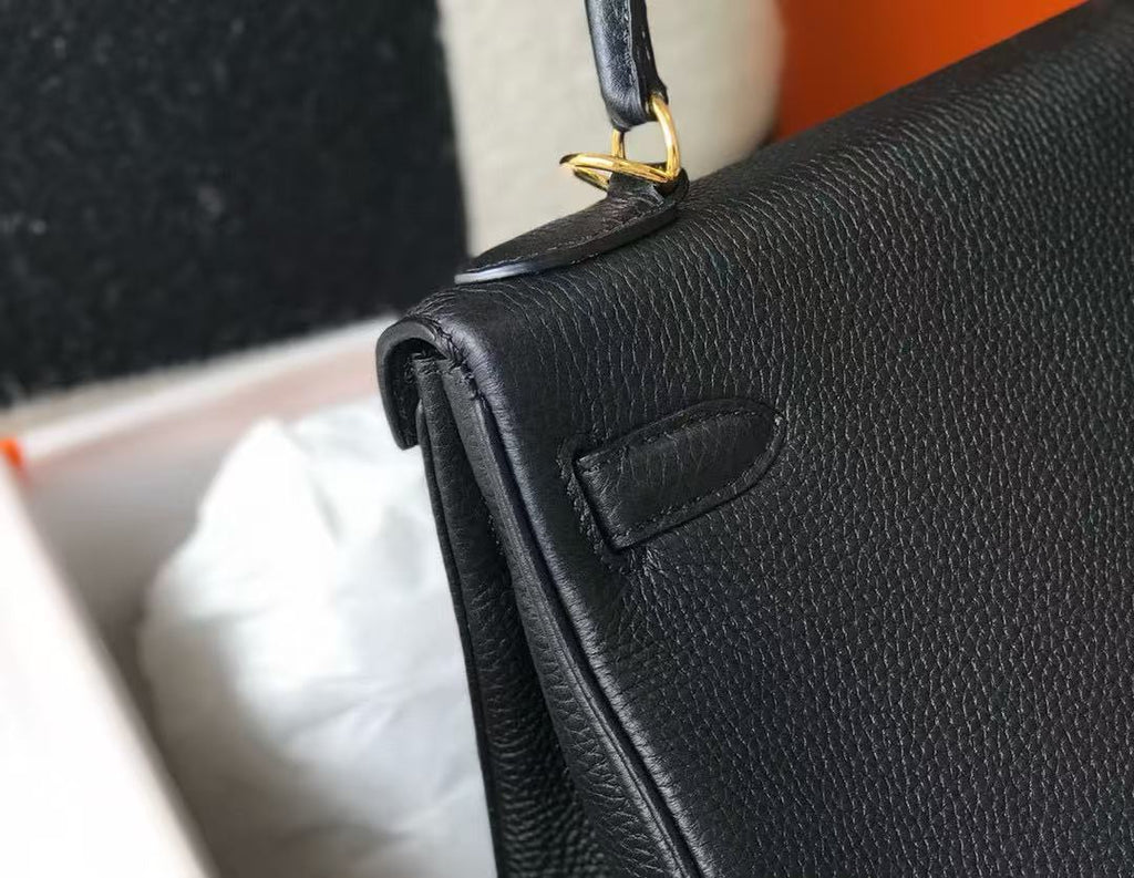 HERMES KELLY BAG 28 IN BLACK TOGO LEATHER GOLD HARDWARE