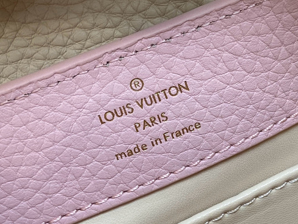 LOUIS VUITTON CAPUCINES MINI 21 IN LIGHT PINK TAURILLON LOVELOCK GOLD HARDWARE