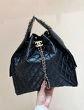 CHANEL 25 HANDBAG IN BLACK 40 GRAINED CALFSKIN GOLD HARDWARE