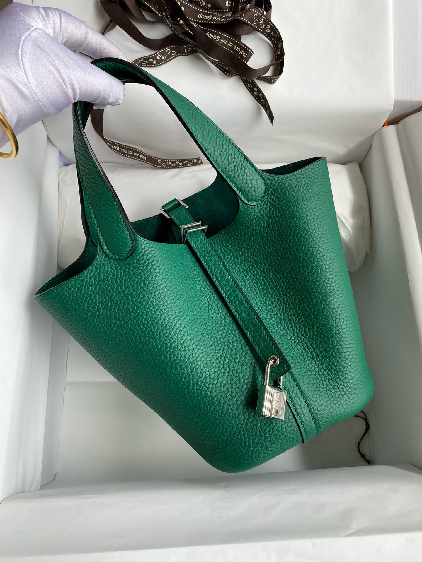 HERMES PICOTIN LOCK 18 EMERALD TOGO GOLD HARDWARE