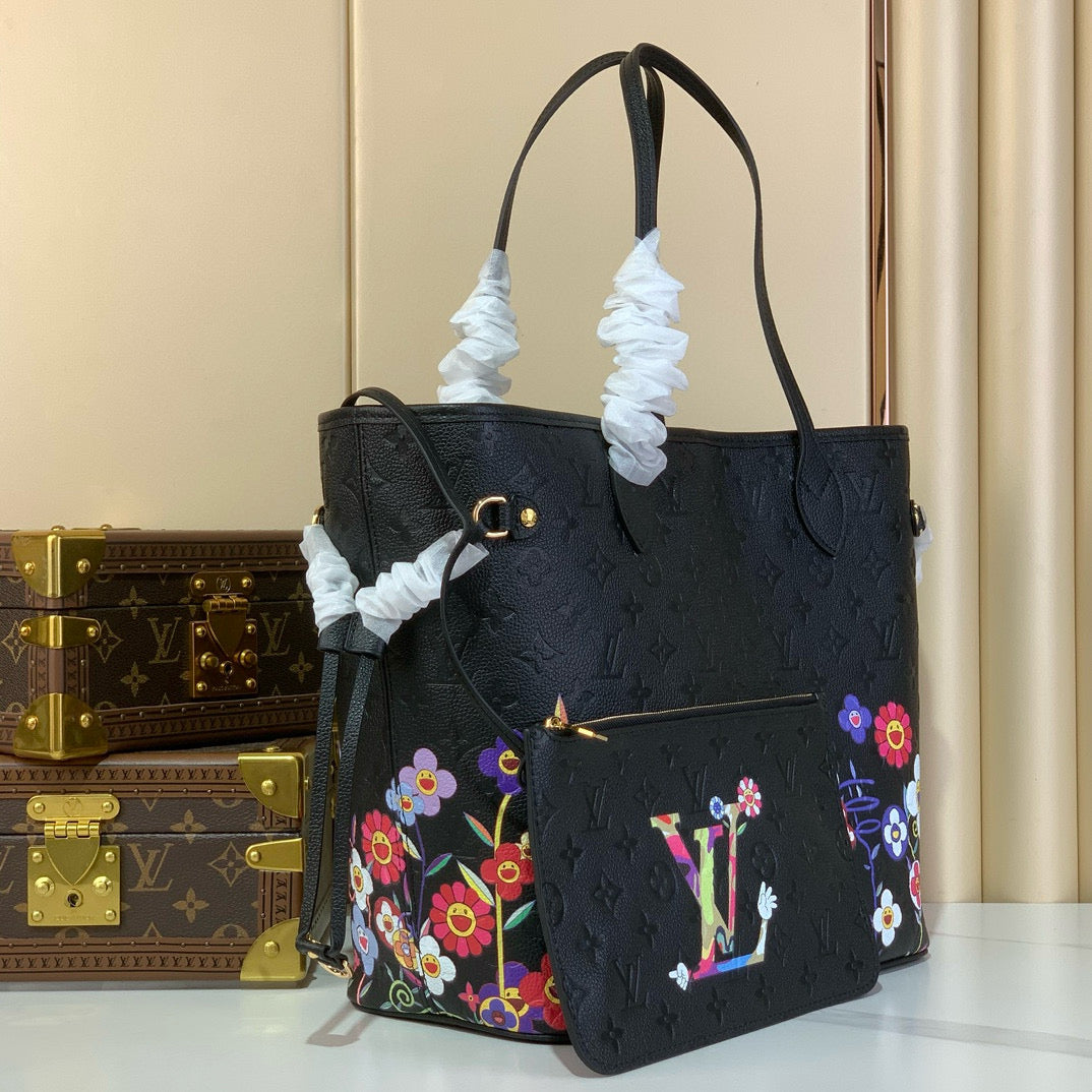 LOUIS VUITTON NEVERFULLxTM MM TOTE BAG 32 IN BLACK MONOGRAM CALFSKIN