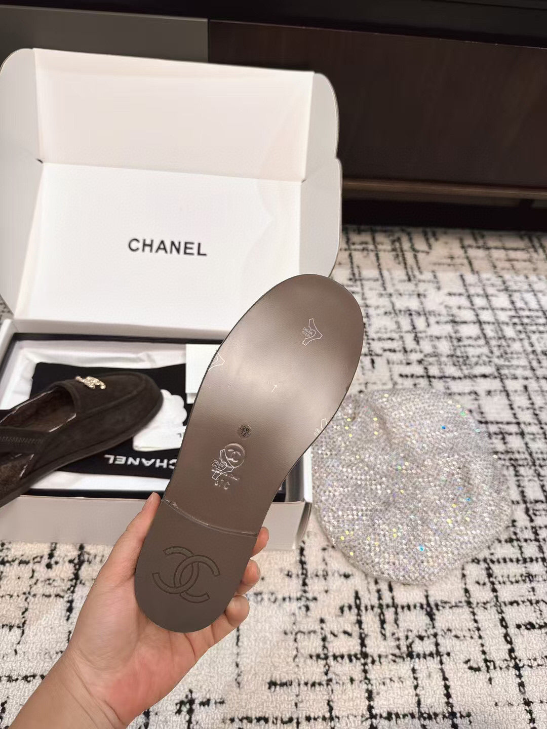 CHANEL SLINGBACK LOAFER IN BROWN SUEDE AND SHEARLING