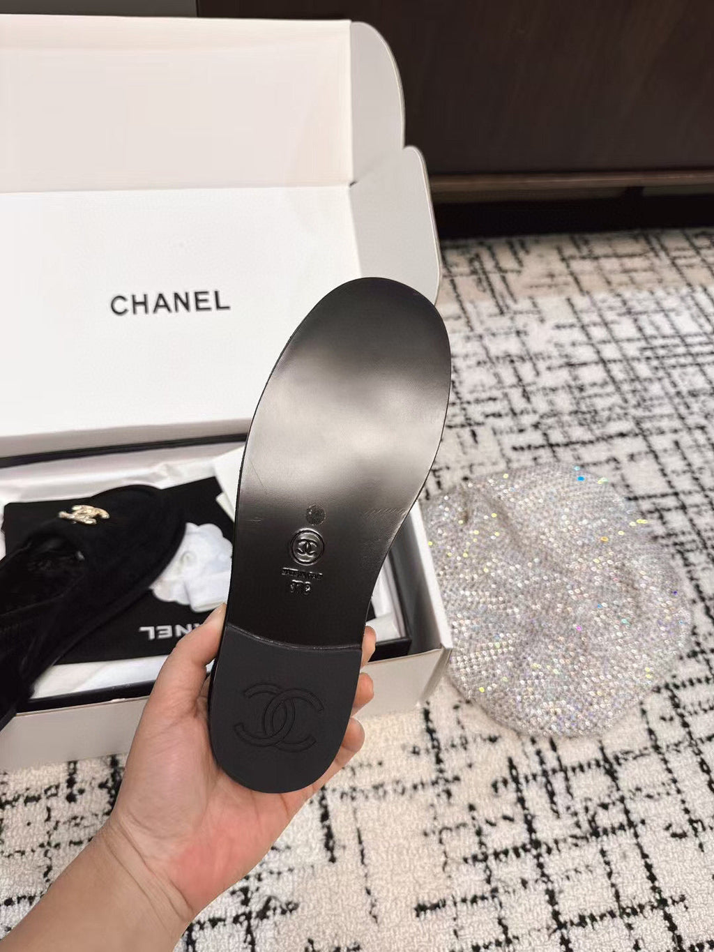 CHANEL SLINGBACK LOAFER IN BLACK SUEDE AND SHEARLING