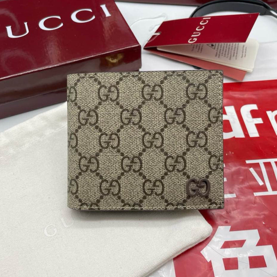 GUCCI BI-FOLD WALLET IN BEIGE MIX BROWN CANVAS