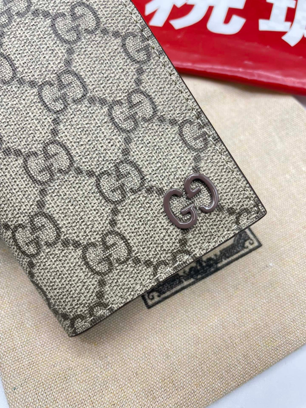 GUCCI LONG CARD CASE IN BEIGE MIX BROWN CANVAS