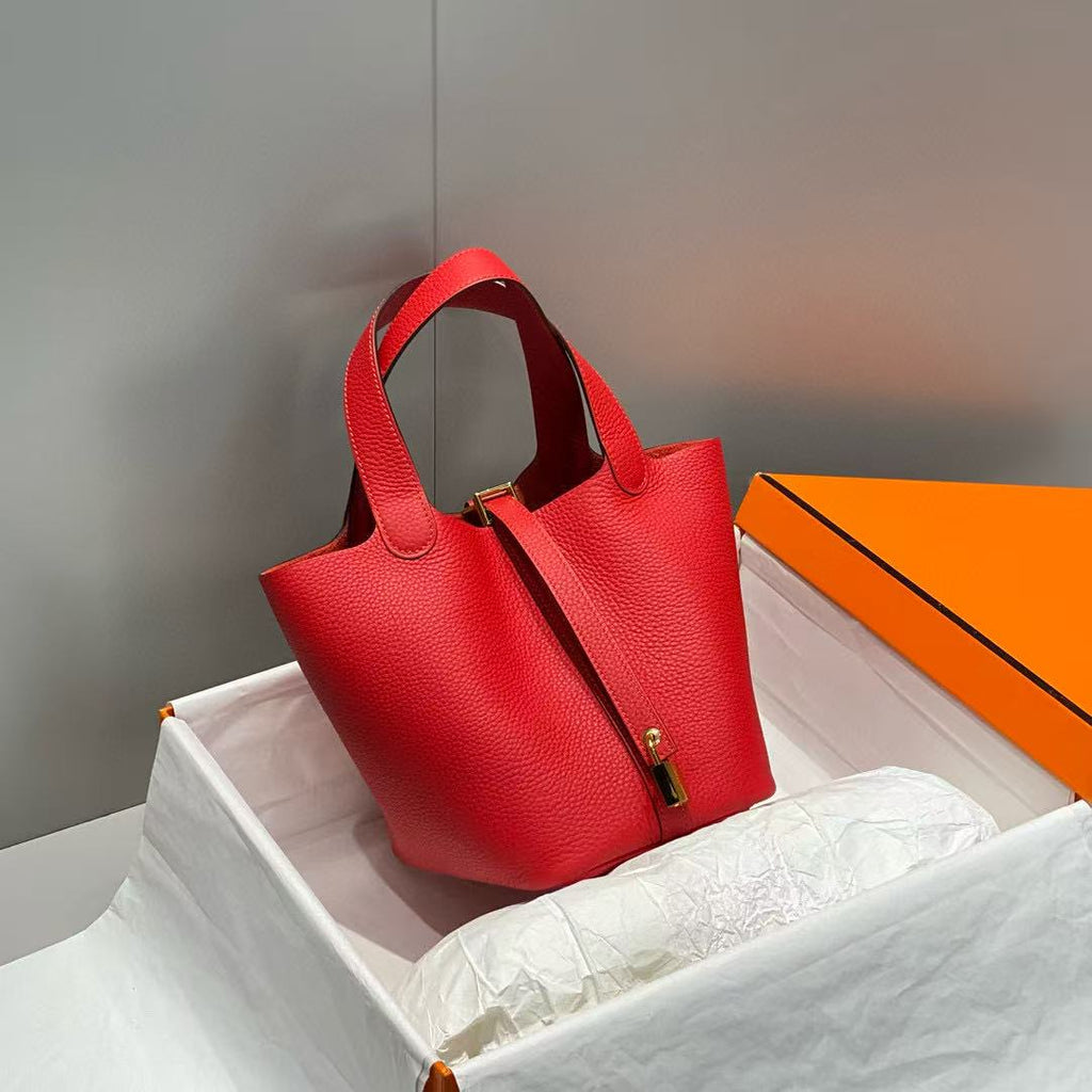 HERMES PICOTIN LOCK 18 RED CALFSKIN