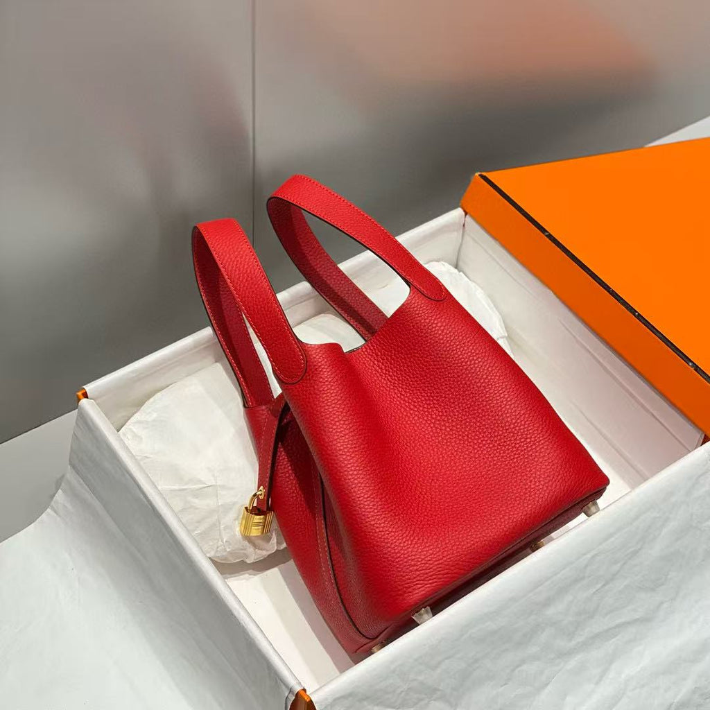 HERMES PICOTIN LOCK 18 RED CALFSKIN