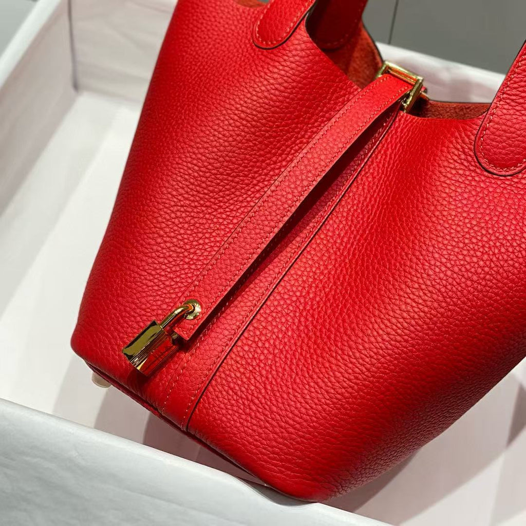 HERMES PICOTIN LOCK 18 RED CALFSKIN