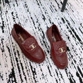 CHANEL QUILTED FLAP LOAFERS IN BURGUNDY RED CALFSKIN GOLD HARDWARE