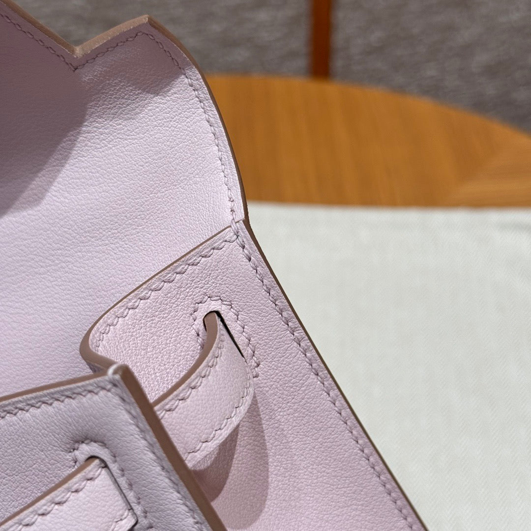 HERMES KELLY POCHETTE 22 IN LIGHT PINK CALFSKIN SILVER HARDWARE