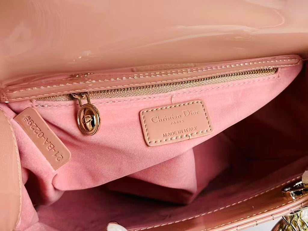 DIOR LADY BAG 24 BEIGE PATENT CALFSKIN GOLD HARDWARE