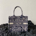 DIOR MISS SMALL TOTE 26 IN NAVY BLUE AND WHITE CANVAS