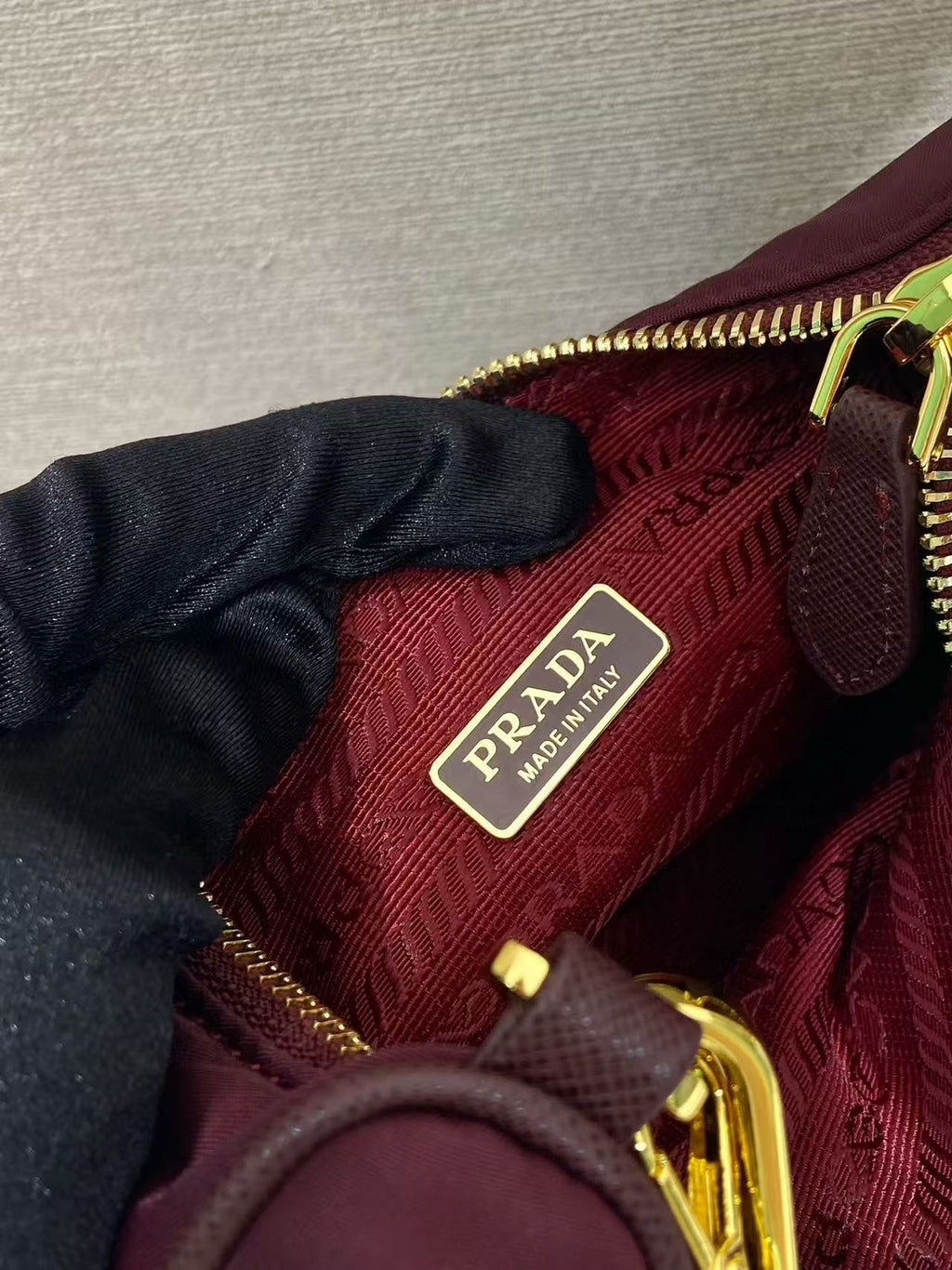 PRADA HOBO BAG 22 IN BURGUNDY RED RE-NYLON