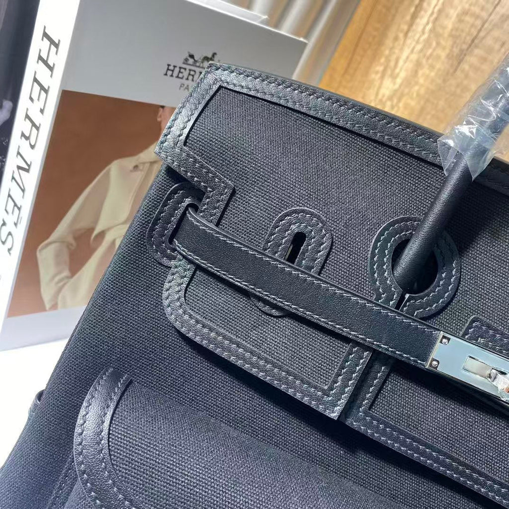 HERMES BIRKIN CARGO 35CM BLACK CANVAS AND LEATHER SILVER HARDWARE