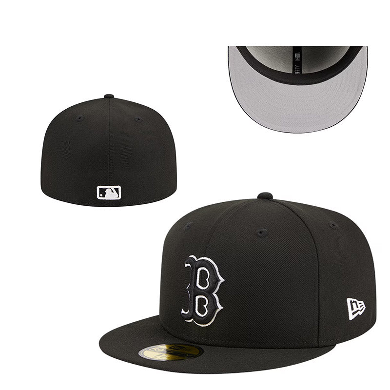 Boston Red Sox Black Fitted Hat with White Embroidered Logo