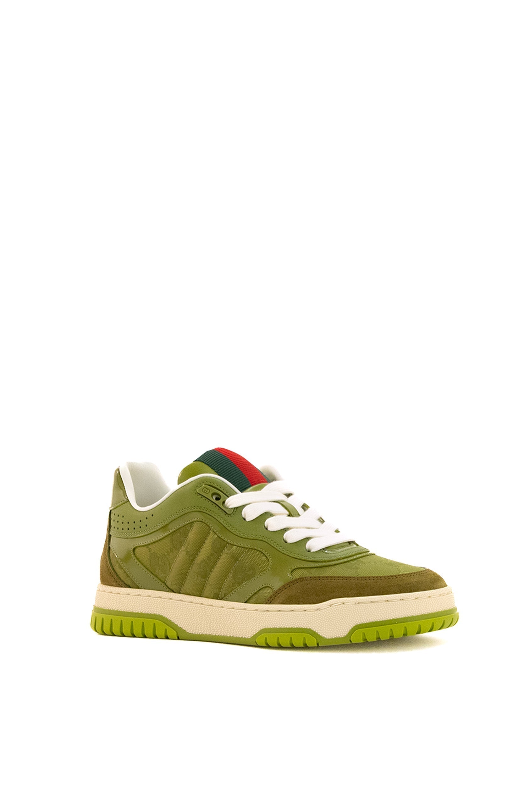 GUCCI RE-WEB SNEAKER IN DARK GREEN CALSKIN  CANVAS