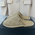 CHANEL Khaki Green Suede Gold Chain Mules