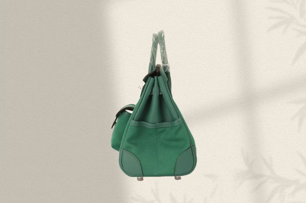 HERMES BIRKIN CARGO 25CM GREEN CANVAS AND LEATHER SILVER HARDWARE