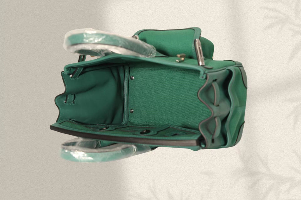 HERMES BIRKIN CARGO 25CM GREEN CANVAS AND LEATHER SILVER HARDWARE