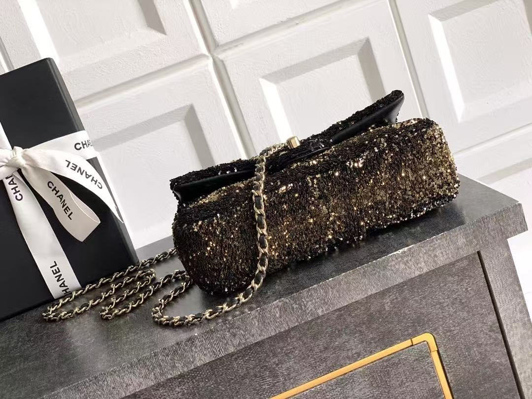 CHANEL 20 SEQUINS FLAP BAG IN BLACK MIX BROWN