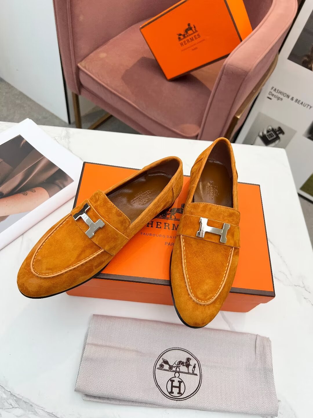 HERMES PARIS LOAFER AMBER SUEDE