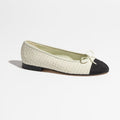 CHANEL BALLET FLATS LIGHT GRAY WHITE BLACK TWEED