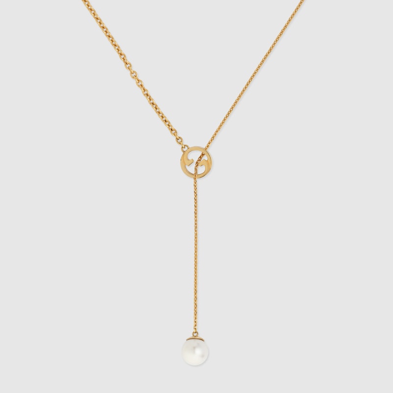 18K Double Gucci Blondie Pearl Drop Necklace