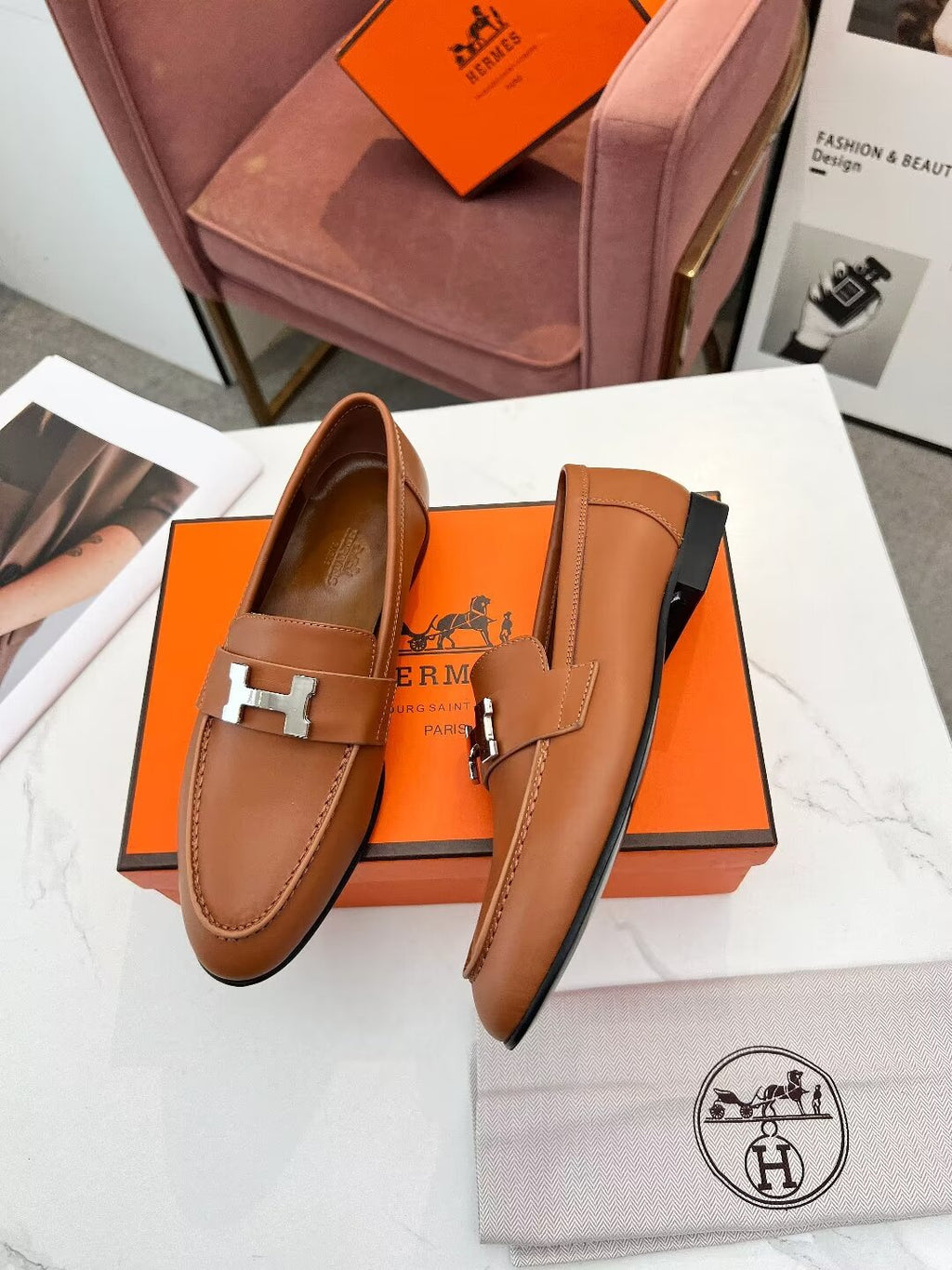 HERMES PARIS LOAFER TAWNY CALFSKIN