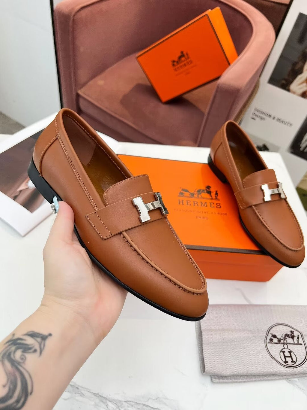 HERMES PARIS LOAFER TAWNY CALFSKIN