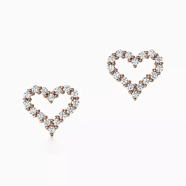 18K Tiffany Heart Diamonds Rose Gold Earrings