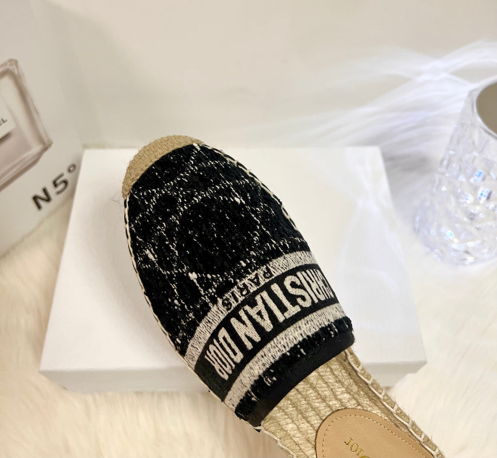 DIOR GRANVILLE ESPADRILLE BLACK OBLIQUE EMBROIDERED COTTON MULE