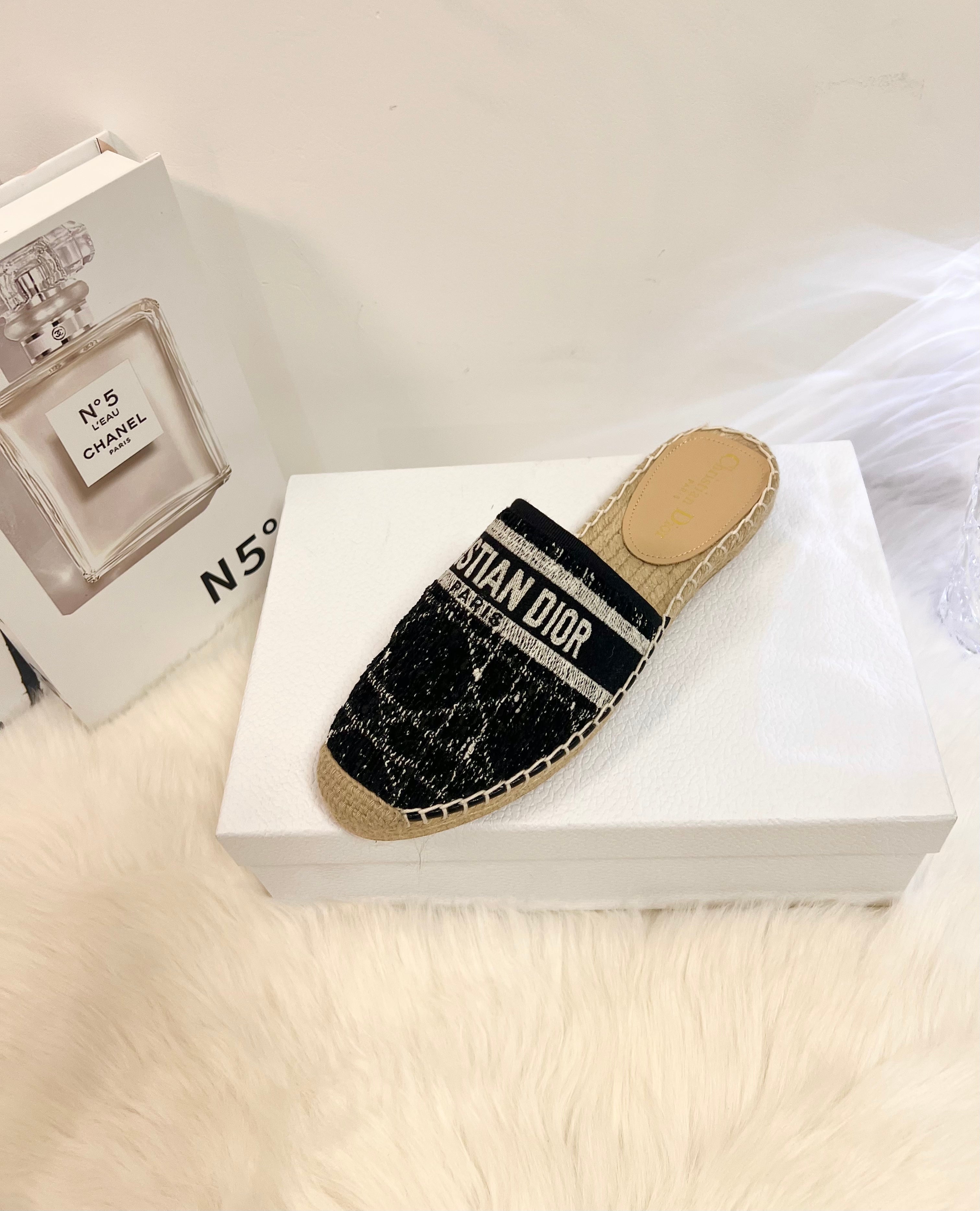 DIOR GRANVILLE ESPADRILLE BLACK OBLIQUE EMBROIDERED COTTON MULE