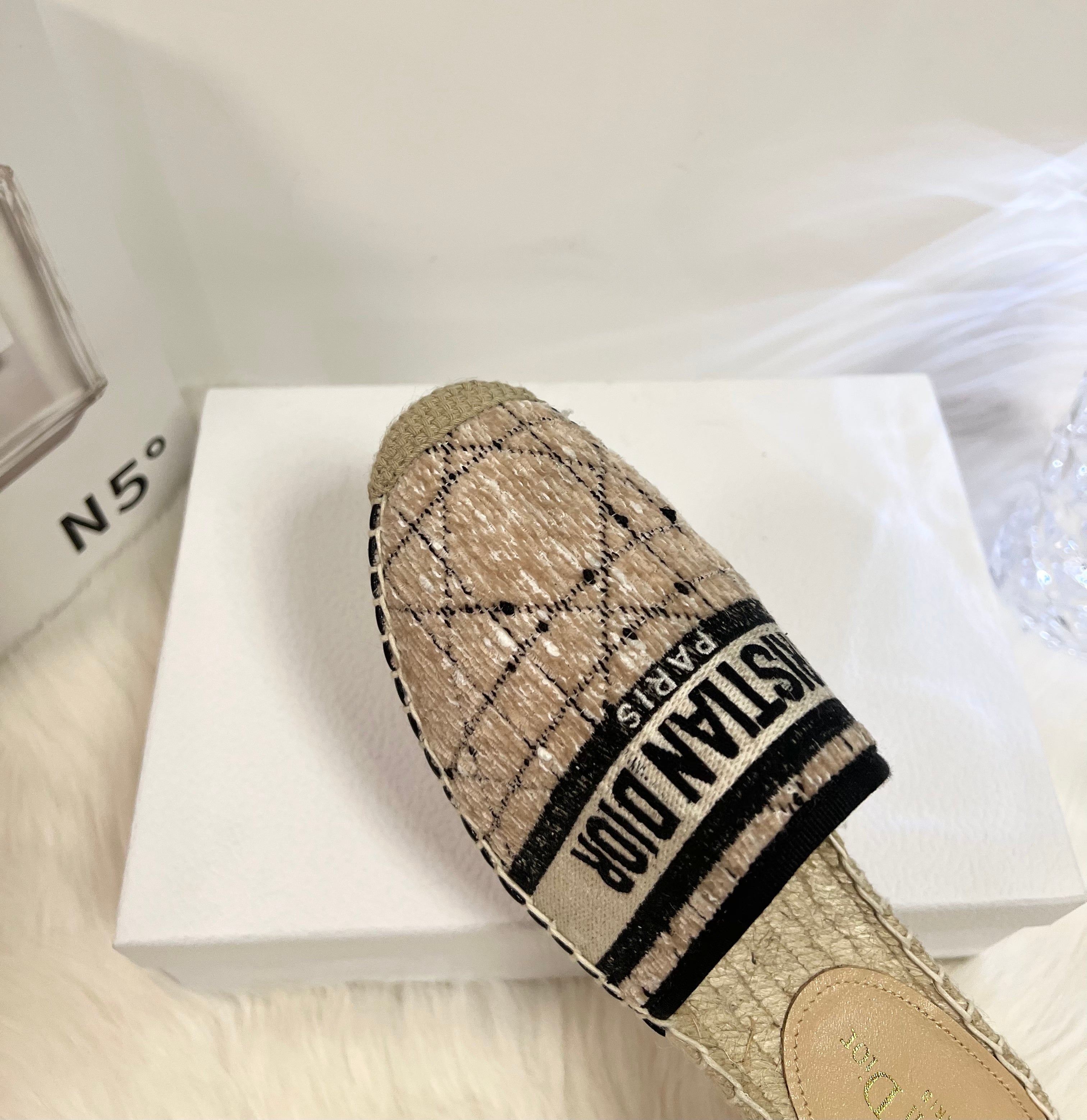 DIOR GRANVILLE ESPADRILLE CAMEL BEIGE OBLIQUE EMBROIDERED COTTON MULE