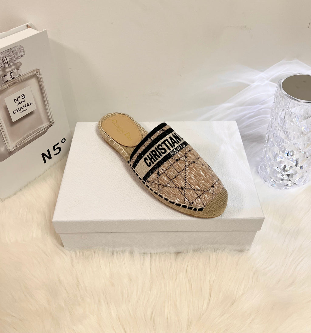 DIOR GRANVILLE ESPADRILLE CAMEL BEIGE OBLIQUE EMBROIDERED COTTON MULE