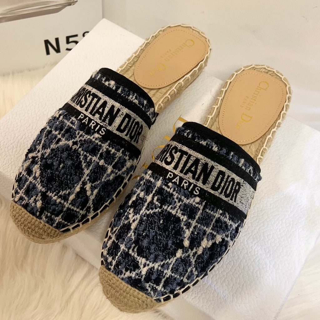DIOR GRANVILLE ESPADRILLE NAVY BLUIE OBLIQUE EMBROIDERED COTTON MULE