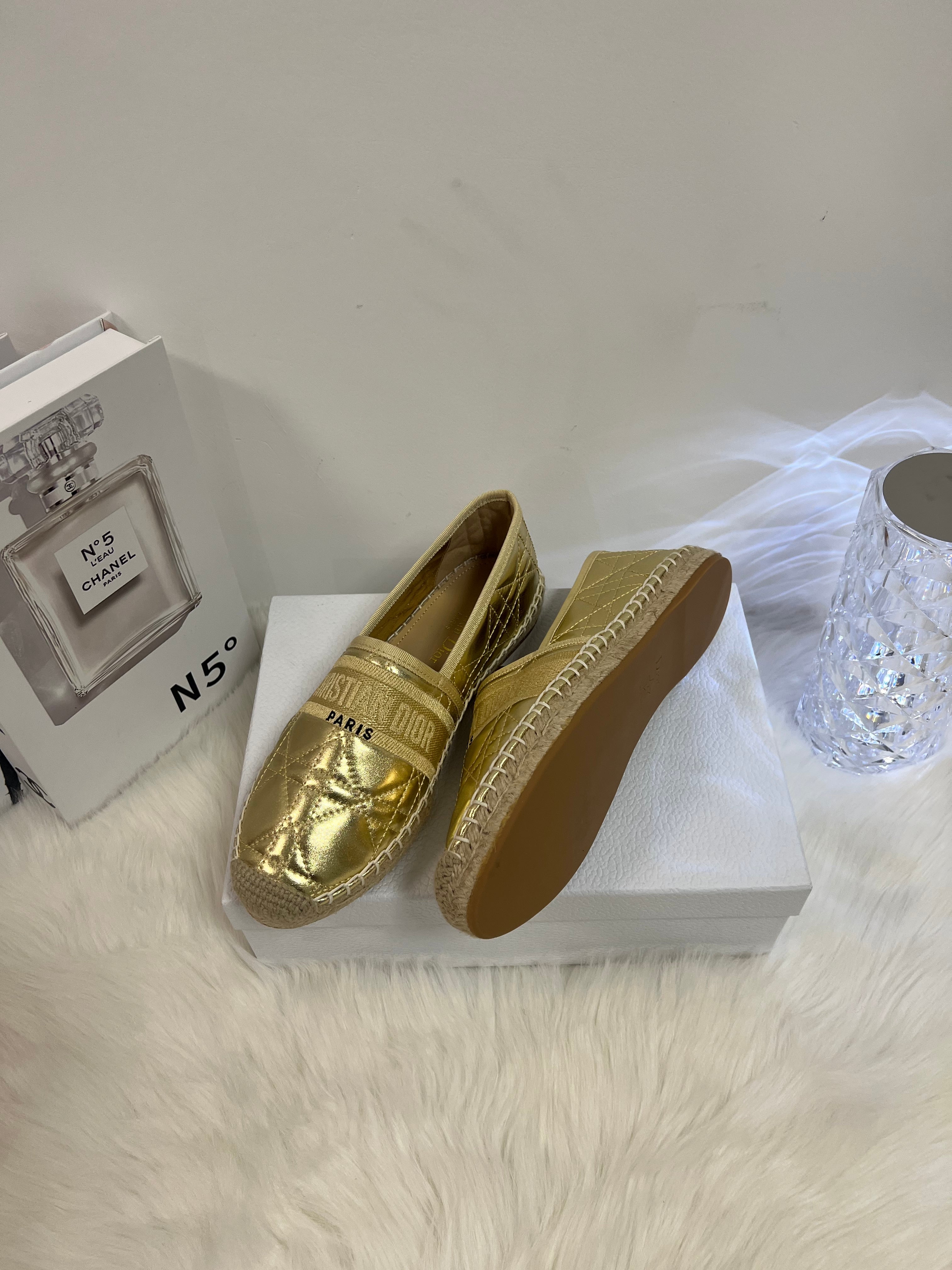 DIOR GRANVILLE ESPADRILLE GOLD QUILTED CANNAGE CALFSKIN