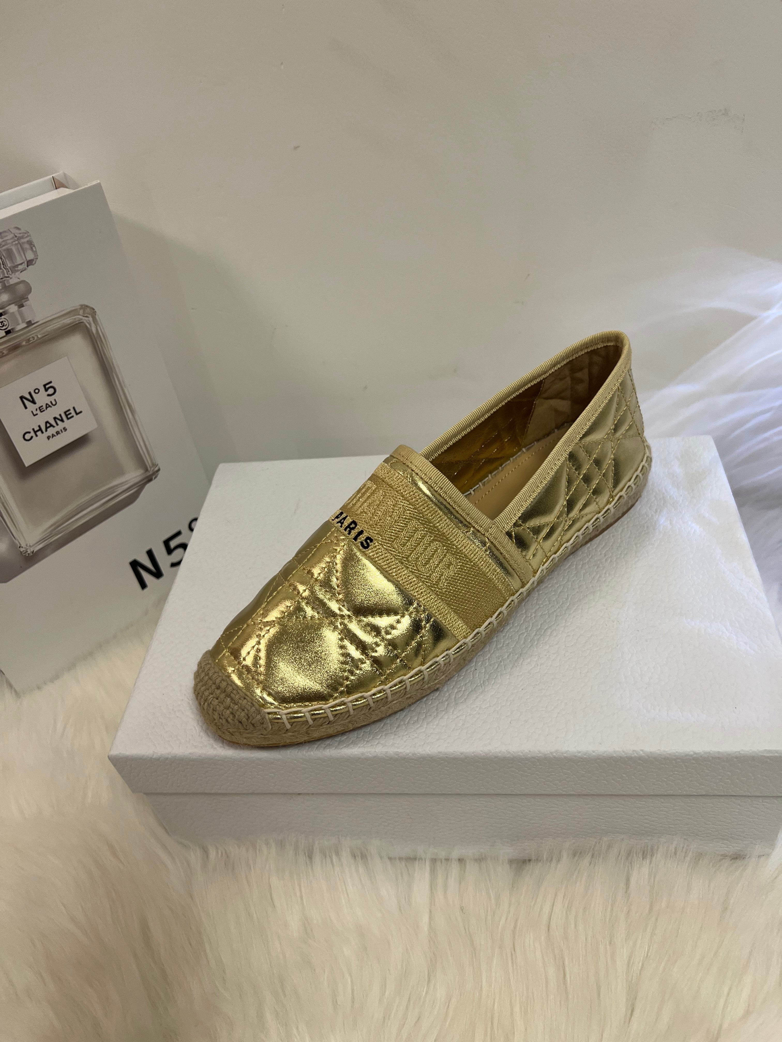 DIOR GRANVILLE ESPADRILLE GOLD QUILTED CANNAGE CALFSKIN